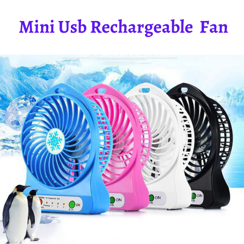 Portable Handheld Mini Rechargeable Fan – 3-Speed, USB Rechargeable, with LED Light
