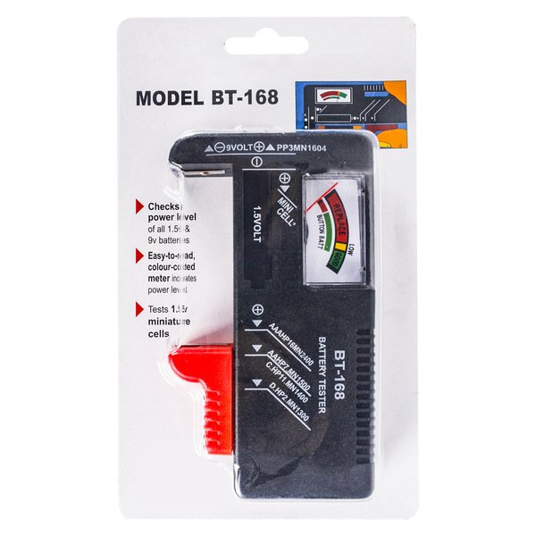BT-168 Universal Battery Tester – Portable Voltage Checker for AAA, AA, C, D, 9V & Button Cell Batteries
