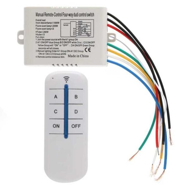 Wireless 4-Channel Remote Control Switch for Lamps – ON/OFF Receiver & Transmitter