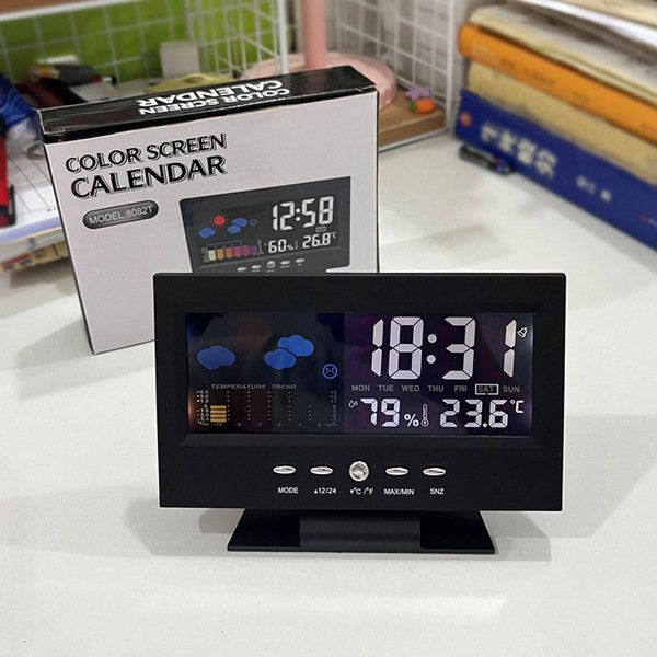 Large-Screen Weather Clock with Color Display | Temperature & Humidity Monitor, Home Alarm Clock