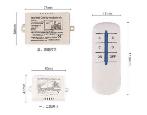Wireless 4-Channel Remote Control Switch for Lamps – ON/OFF Receiver & Transmitter
