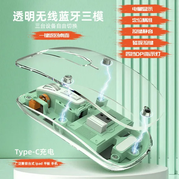 Transparent Magnetic Wireless Mouse M-233 – Dual Bluetooth + 2.4G | Triple Mode | Rechargeable | 1600DPI