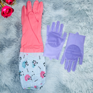 ২ জোড়া গ্লাভস কম্বো – লম্বা ওয়াটারপ্রুফ গ্লাভস  + ম্যাজিক ডিশওয়াশিং গ্লাভস